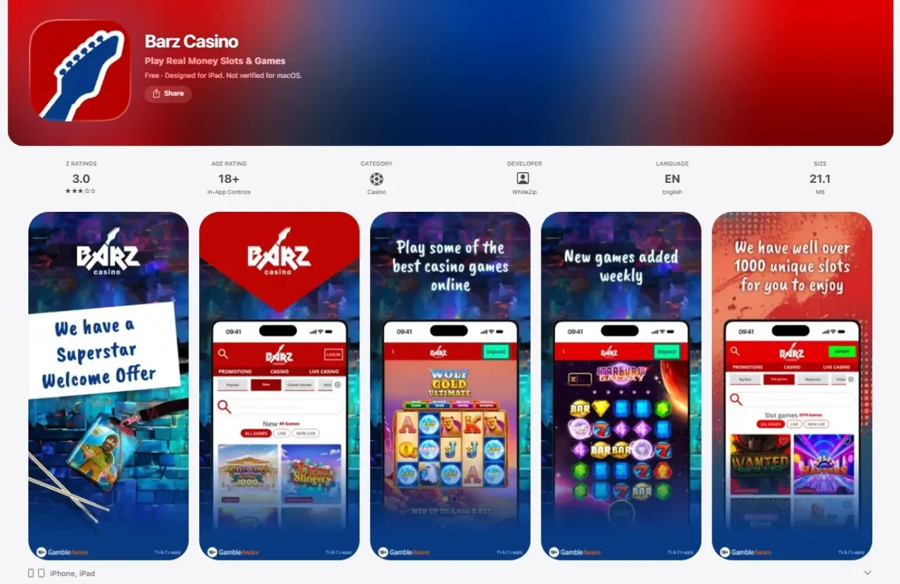 Current Barz Casino listing in the UK Apple App Store