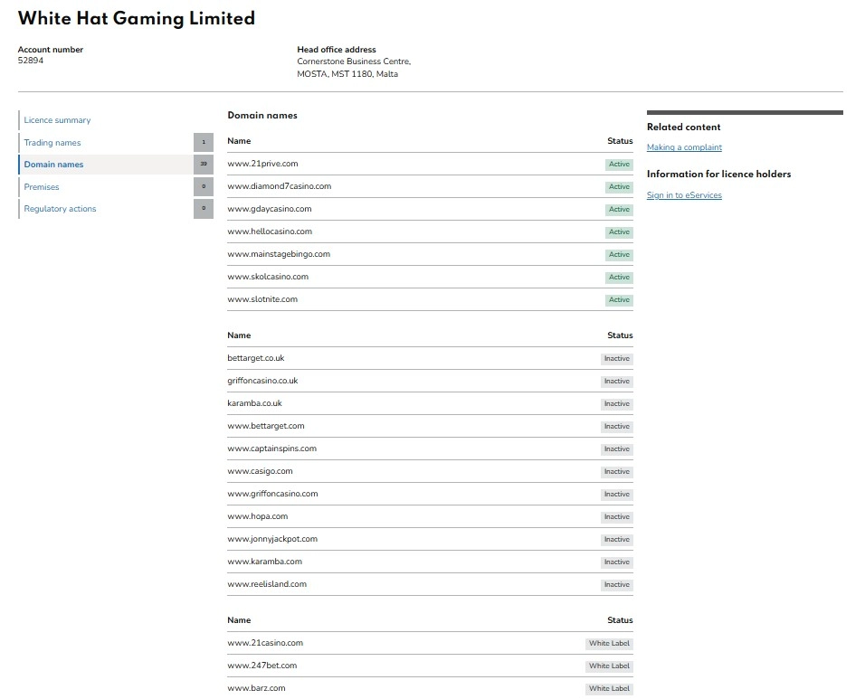 UK Gambling Commission register entry associated with Barz in Great Britain